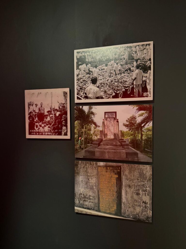 Historical images next to FX Harsono, The Light of Spirit (2005)
